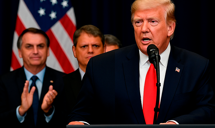 Aplaudido por Bolsonaro e Tarcísio, Trump declara guerra comercial ao Brasil